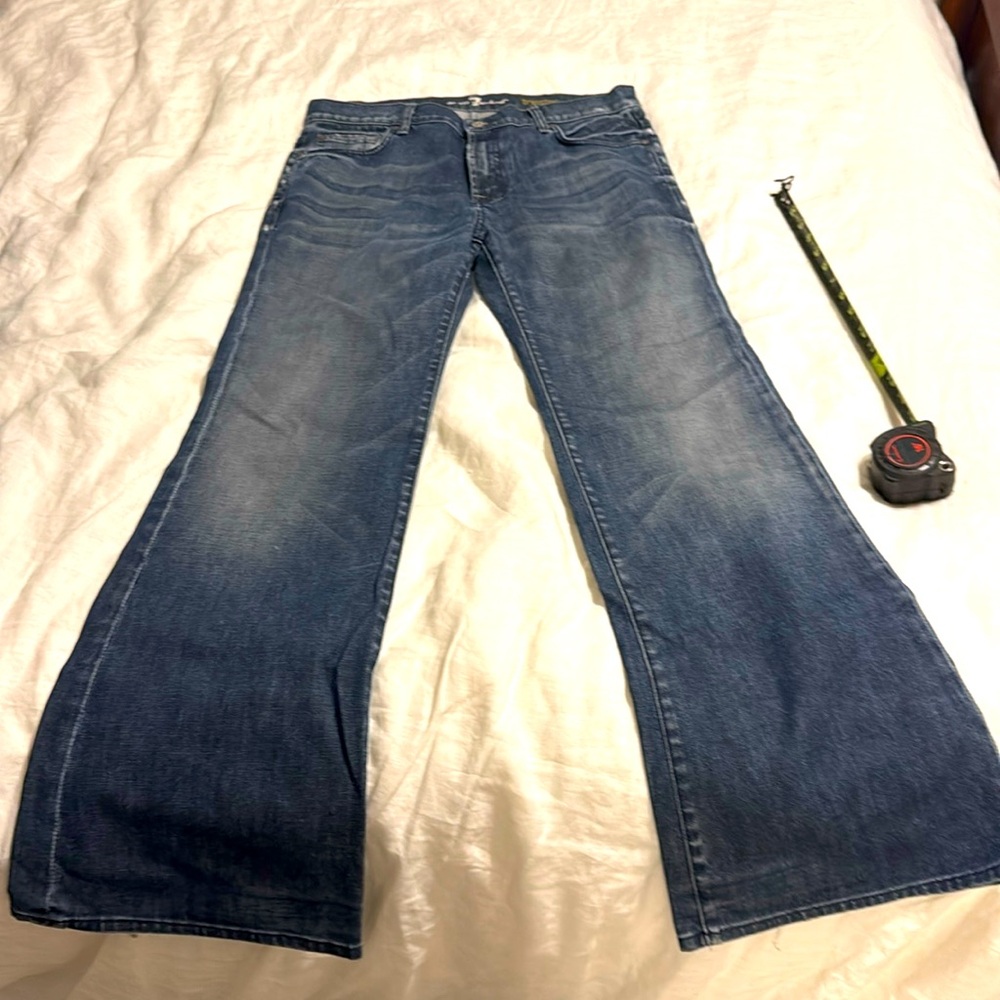 7 For All Mankind Women's Dark Blue Flared Jeans - Picture 1 of 10